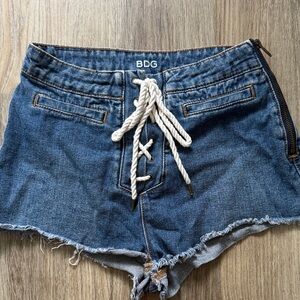 BDG Women's Lace-Up Blue Jean Shorts